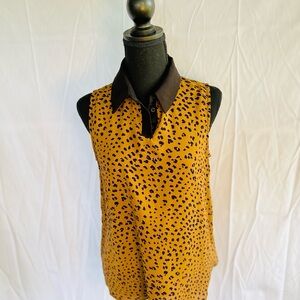Pleione Yellow and Black Sleeveless Polo Blouse
